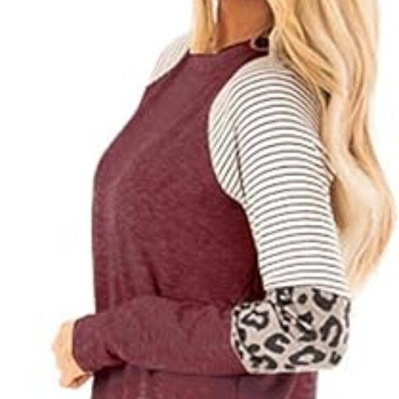 NWT - Waffle Leopard striped Print Long Sleeve Casual Loose Fit Shirt - Small - Picture 2 of 7